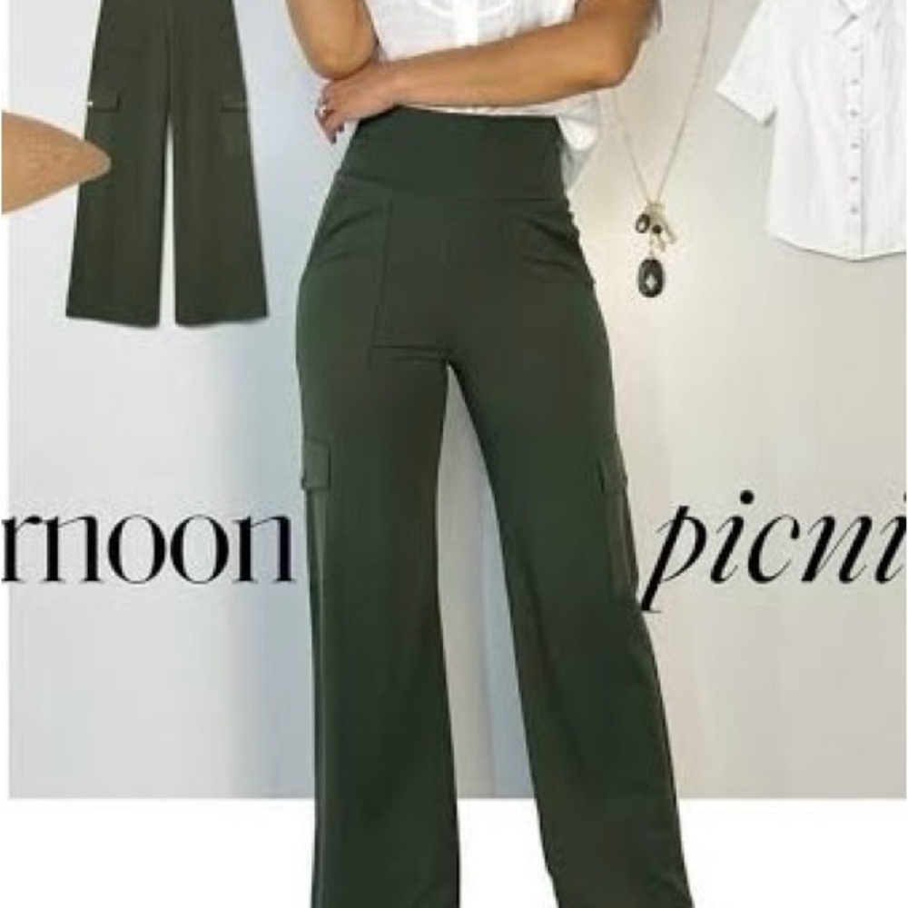 CAbi Forest Green Wide-Leg Trousers